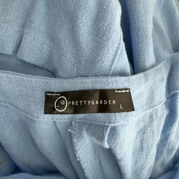 PRETTYGARDEN Women's Blue Cotton Linen Wide Leg Overall Jumpsuit Size L - Picture 7 of 8